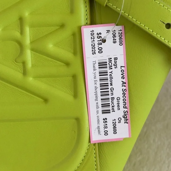 MCM Mini Mode Travia Leather Tote Neon Lime - Picture 2 of 7